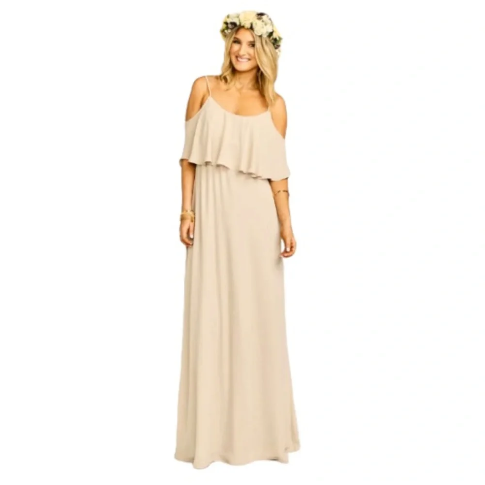 Show Me Your Mumu Caitlin Maxi In Soft Beige Chiffon Size XL New - Picture 7 of 7